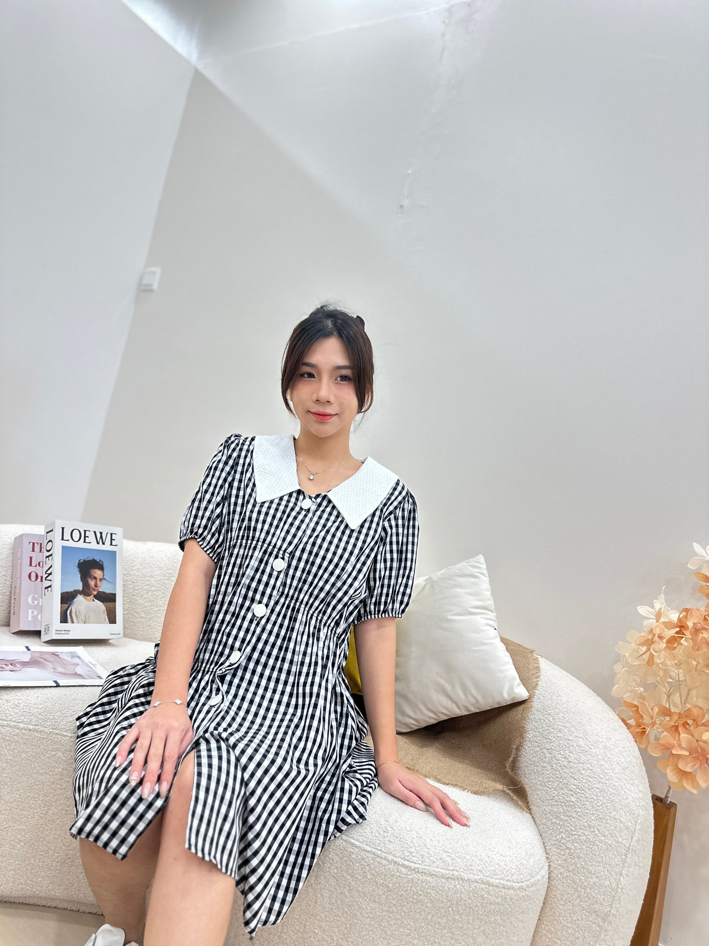 Hazel Black And White Plaid Maternity Dress