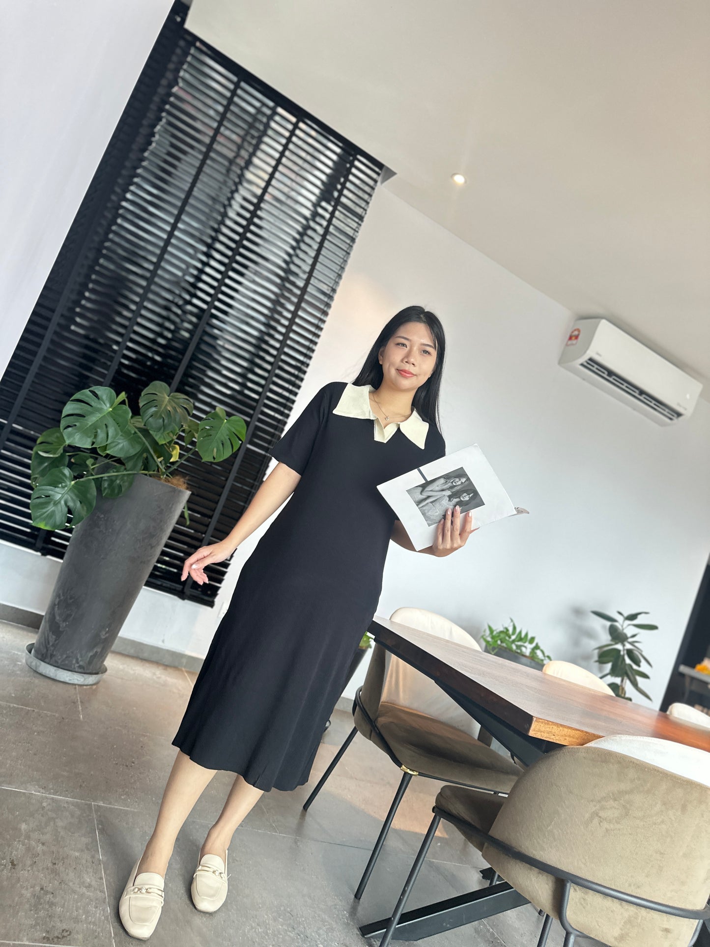 Leon Collared Stretchy Knits Dress
