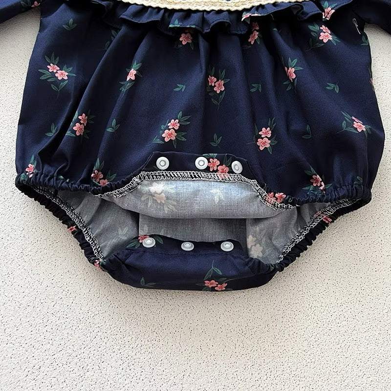 Navy Floral Baby Romper Jumpsuit