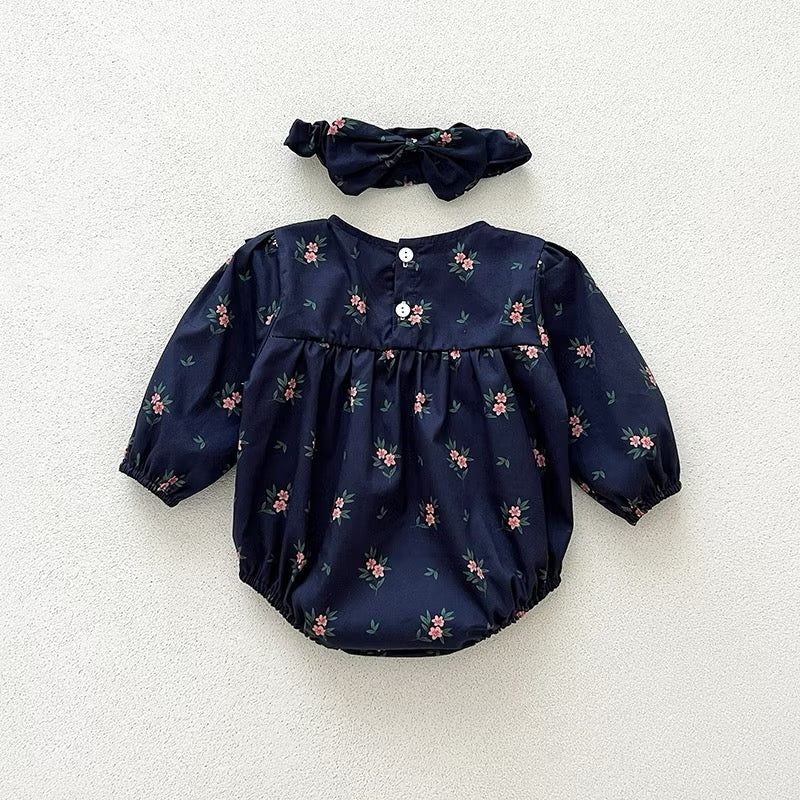 Navy Floral Baby Romper Jumpsuit