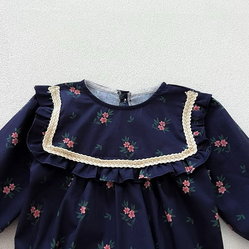 Navy Floral Baby Romper Jumpsuit