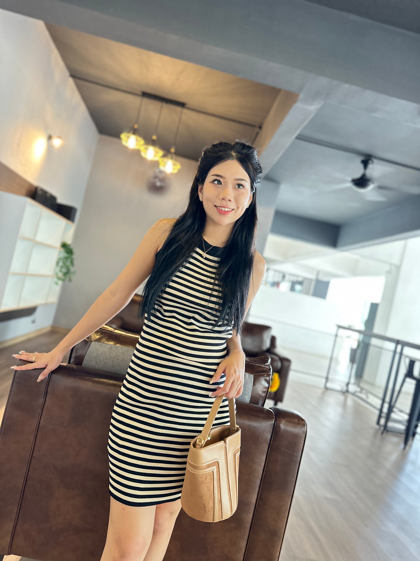 Helena Halter Neck Stripes Dress