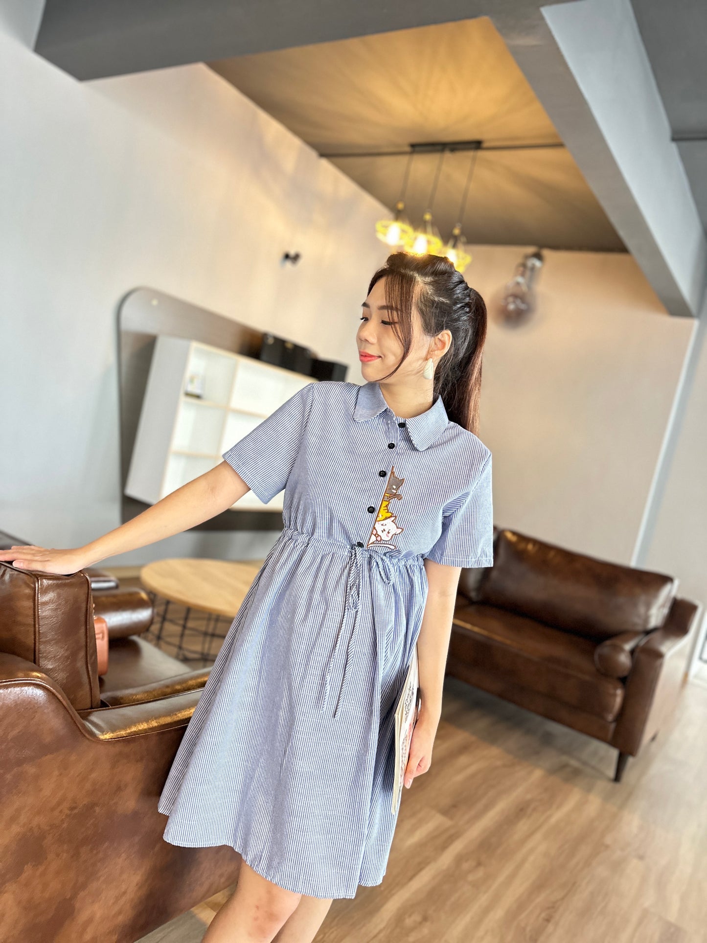 Weyzoe Kitten Blue Stripes Dress