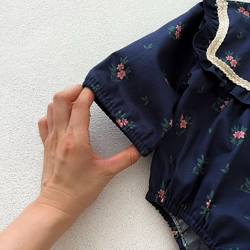 Navy Floral Baby Romper Jumpsuit