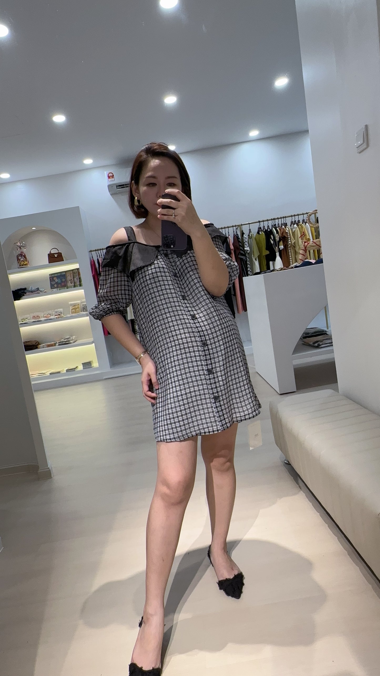 Emma Black & White Grid Maternity Dress