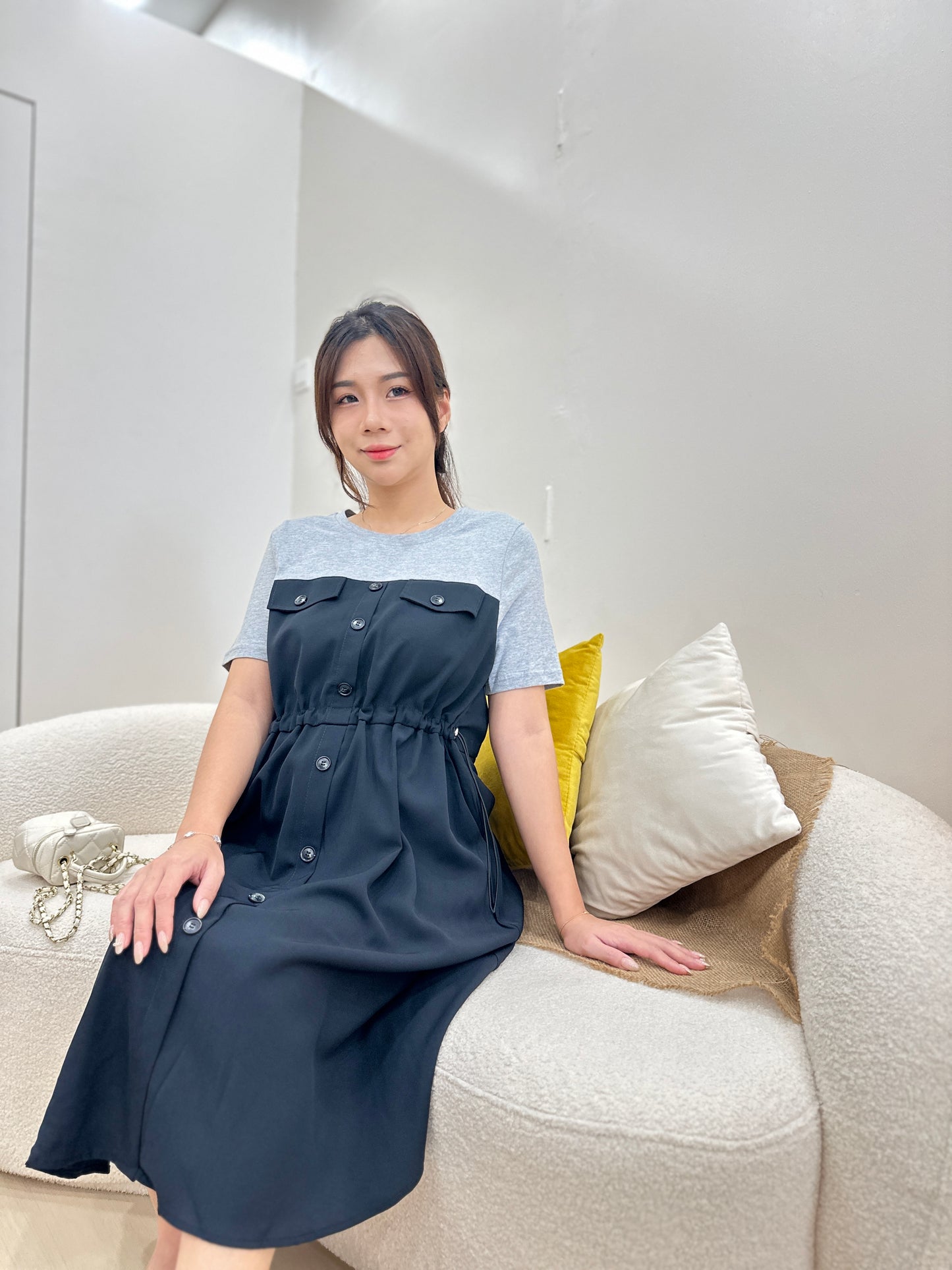 Lelia Waist Tie Round Neck Dress