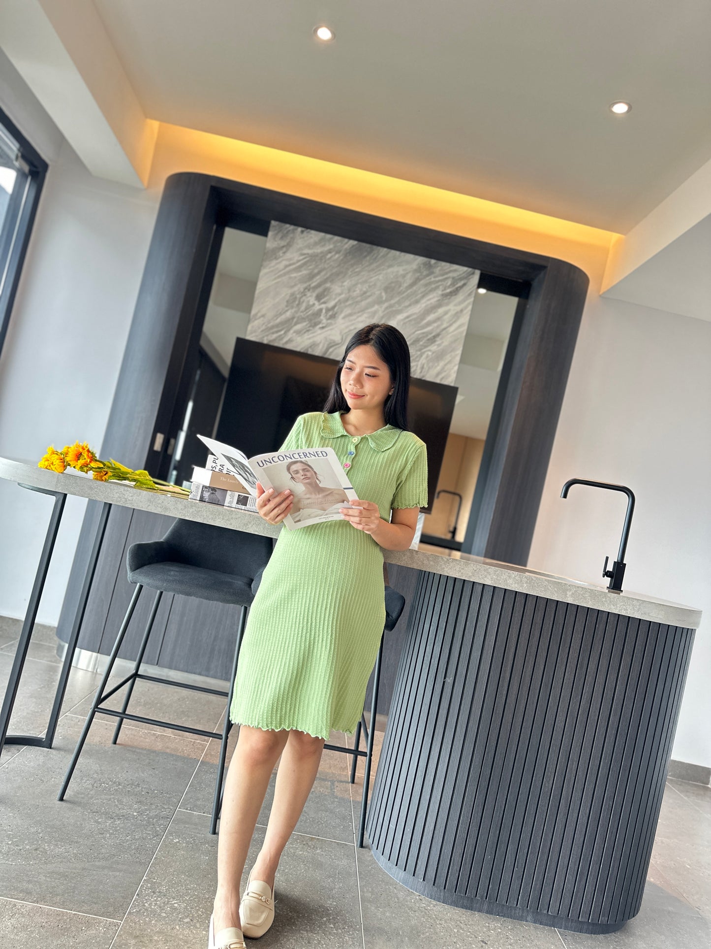 Retto Green Collared Dress