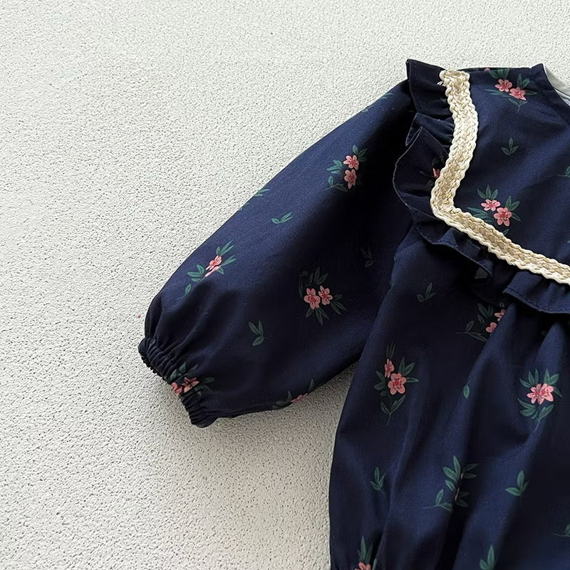 Navy Floral Baby Romper Jumpsuit