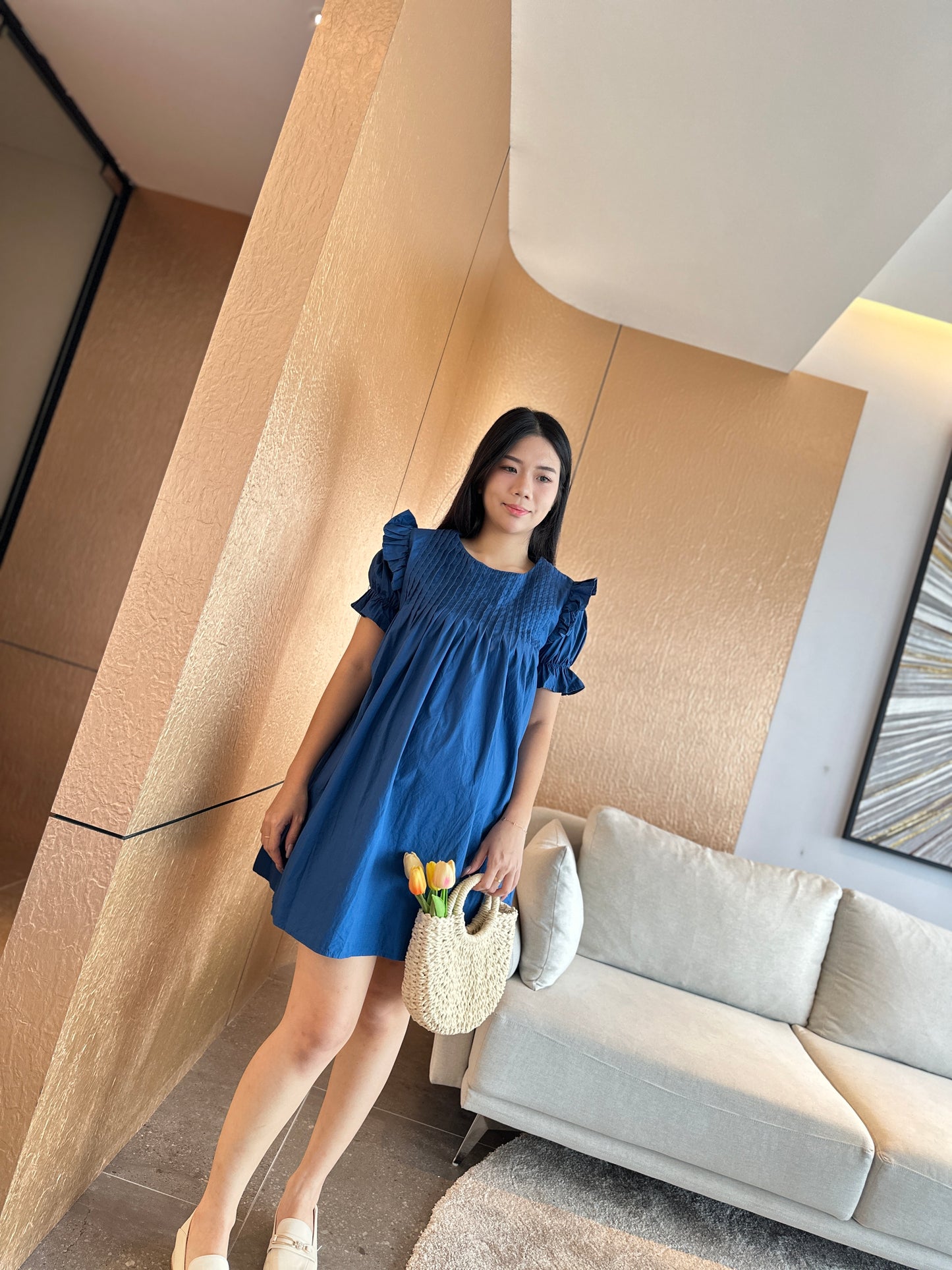 Arimee Steel Blue Round Neck Dress