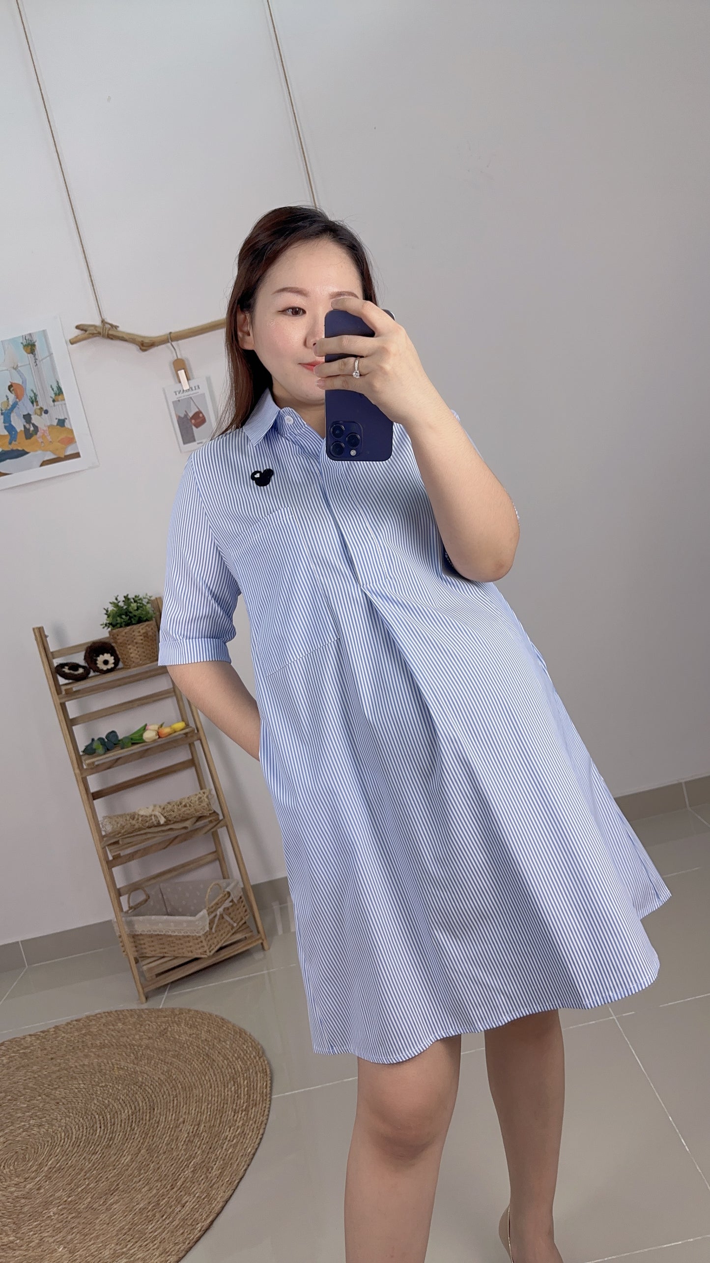 Denize Blue Collar Stripes Maternity Dress