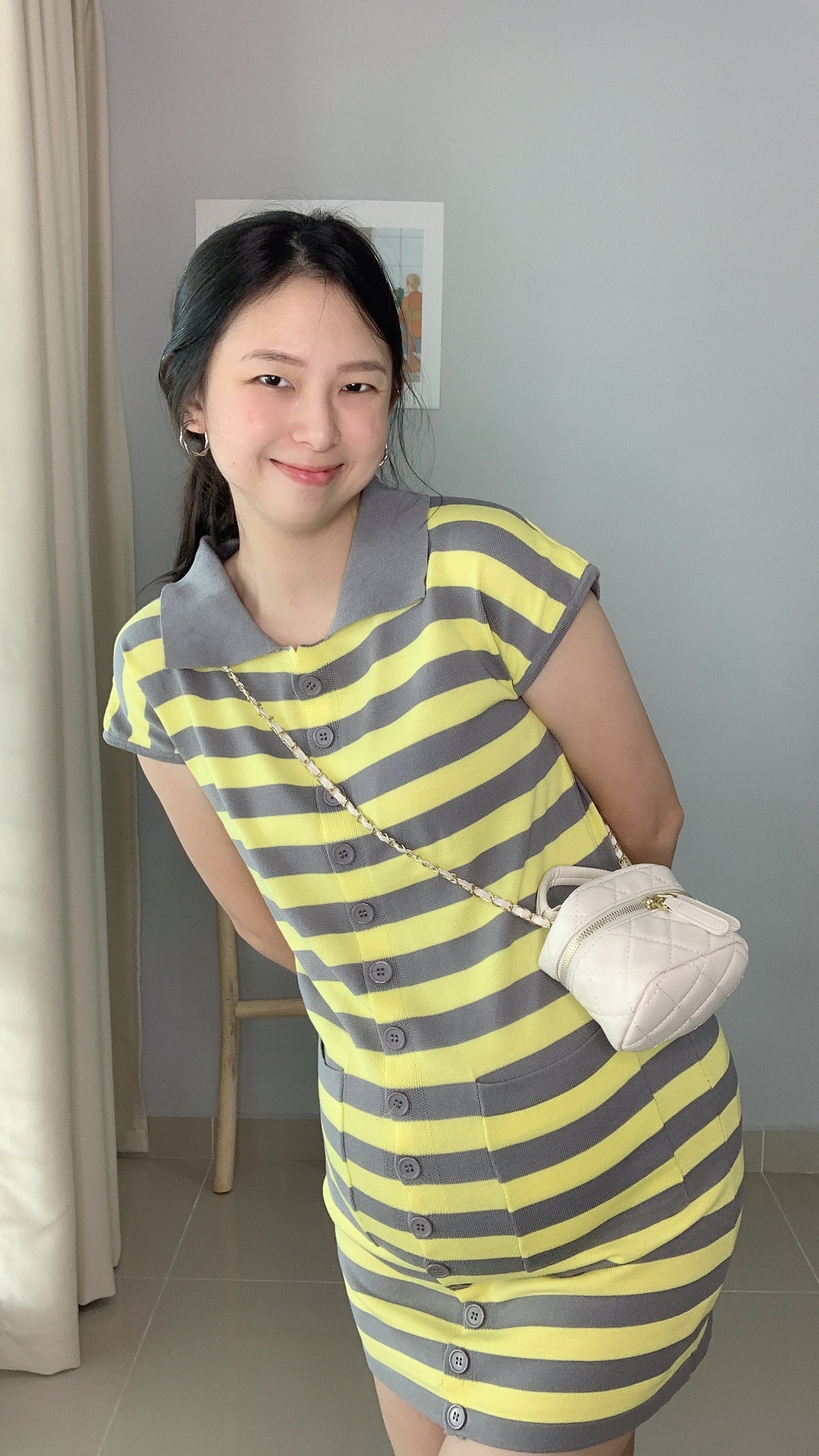 Aurora Front Button Stripes Short Dress