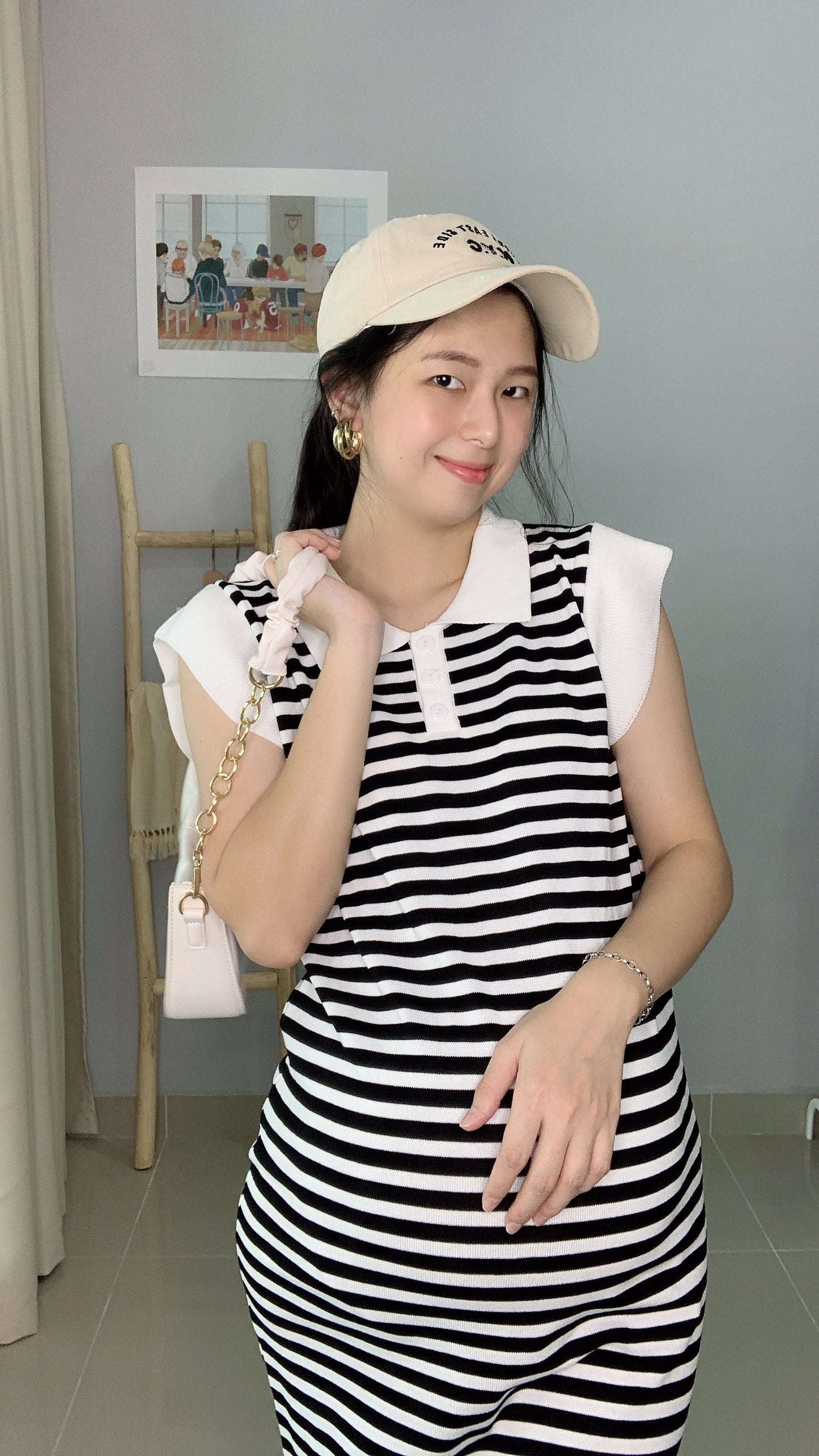 Chers Collared Stripes Sleeveless Dress