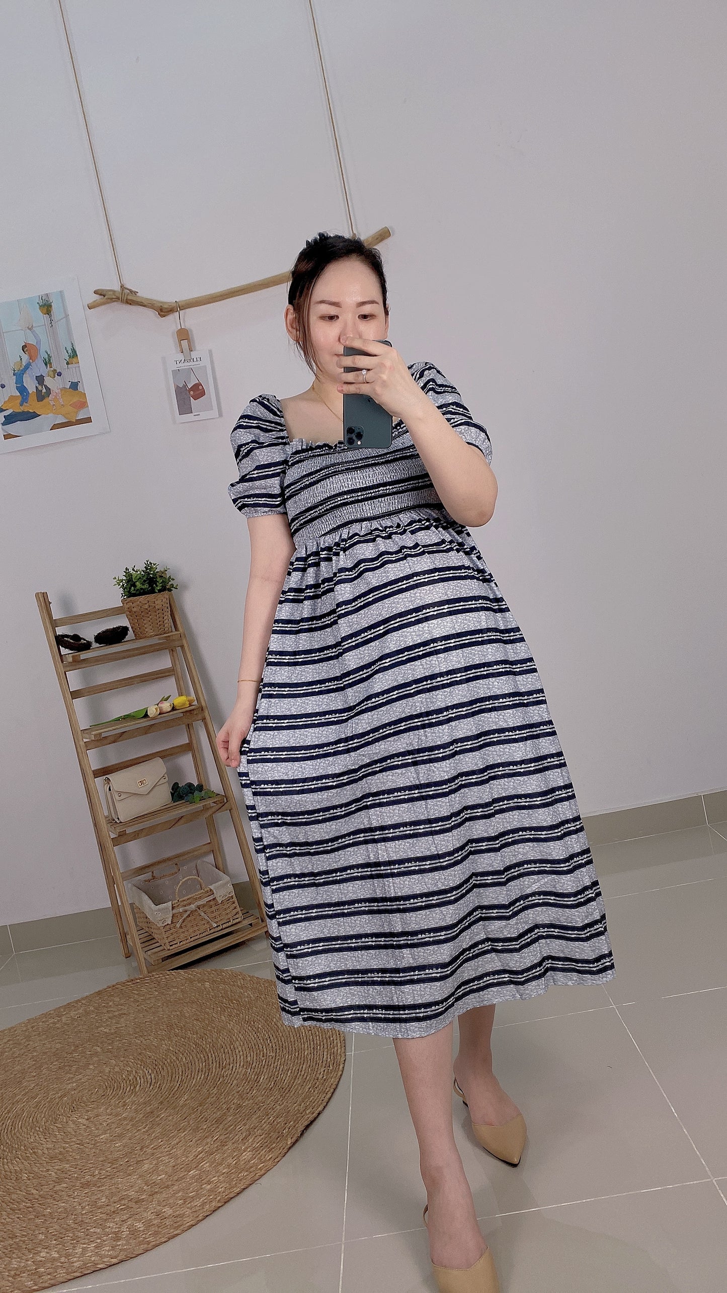 Macy Puff Sleeve Stripes Dress