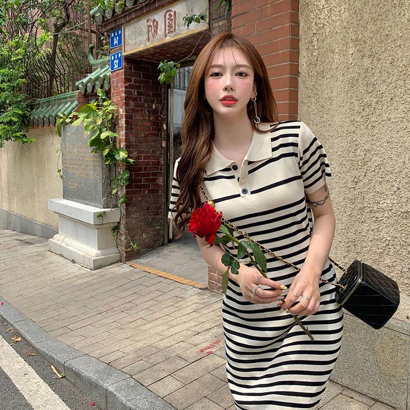 Remell Stripes Knitted Collar Dress