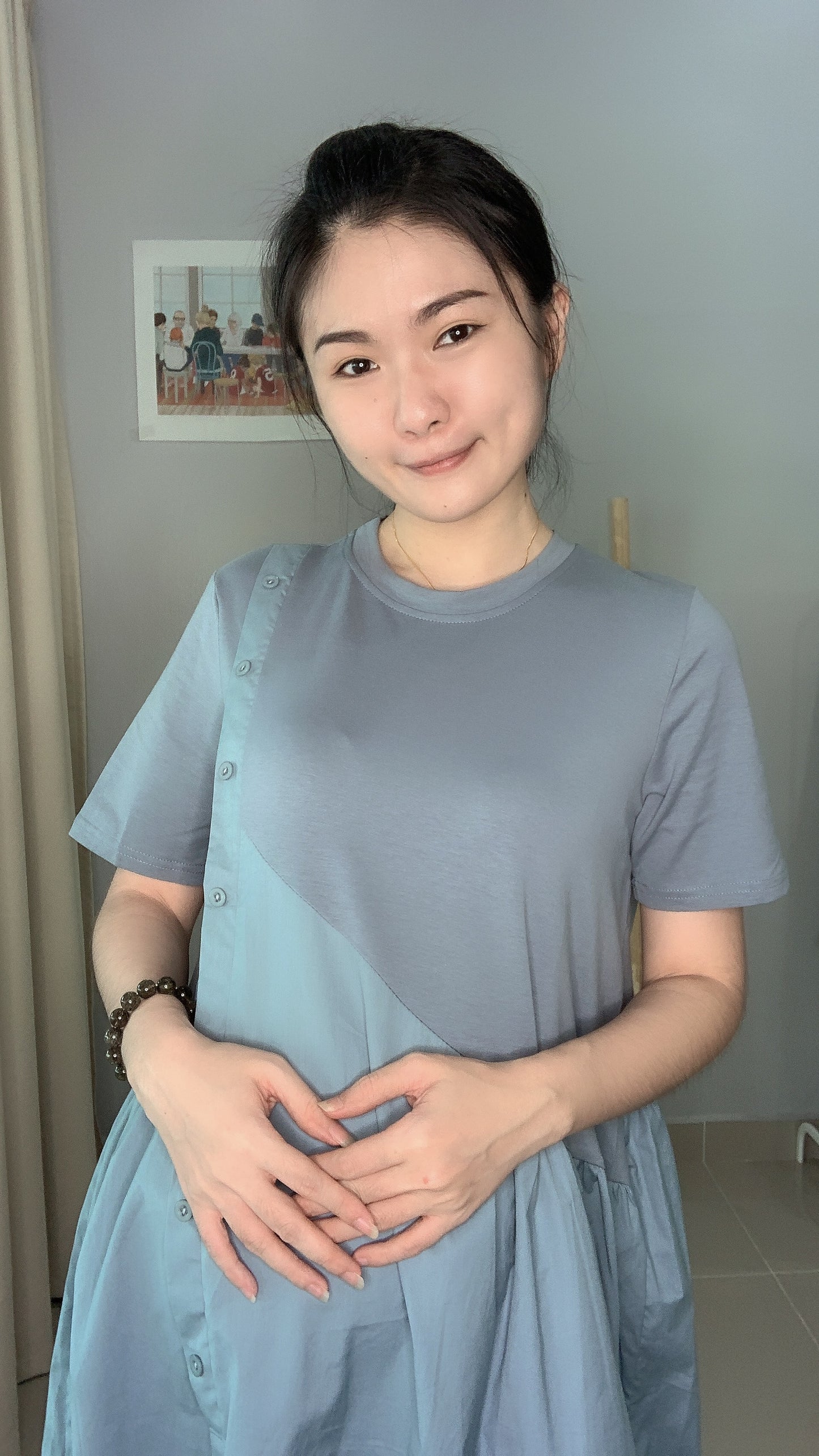VENE Blue Side Button Maternity Dress