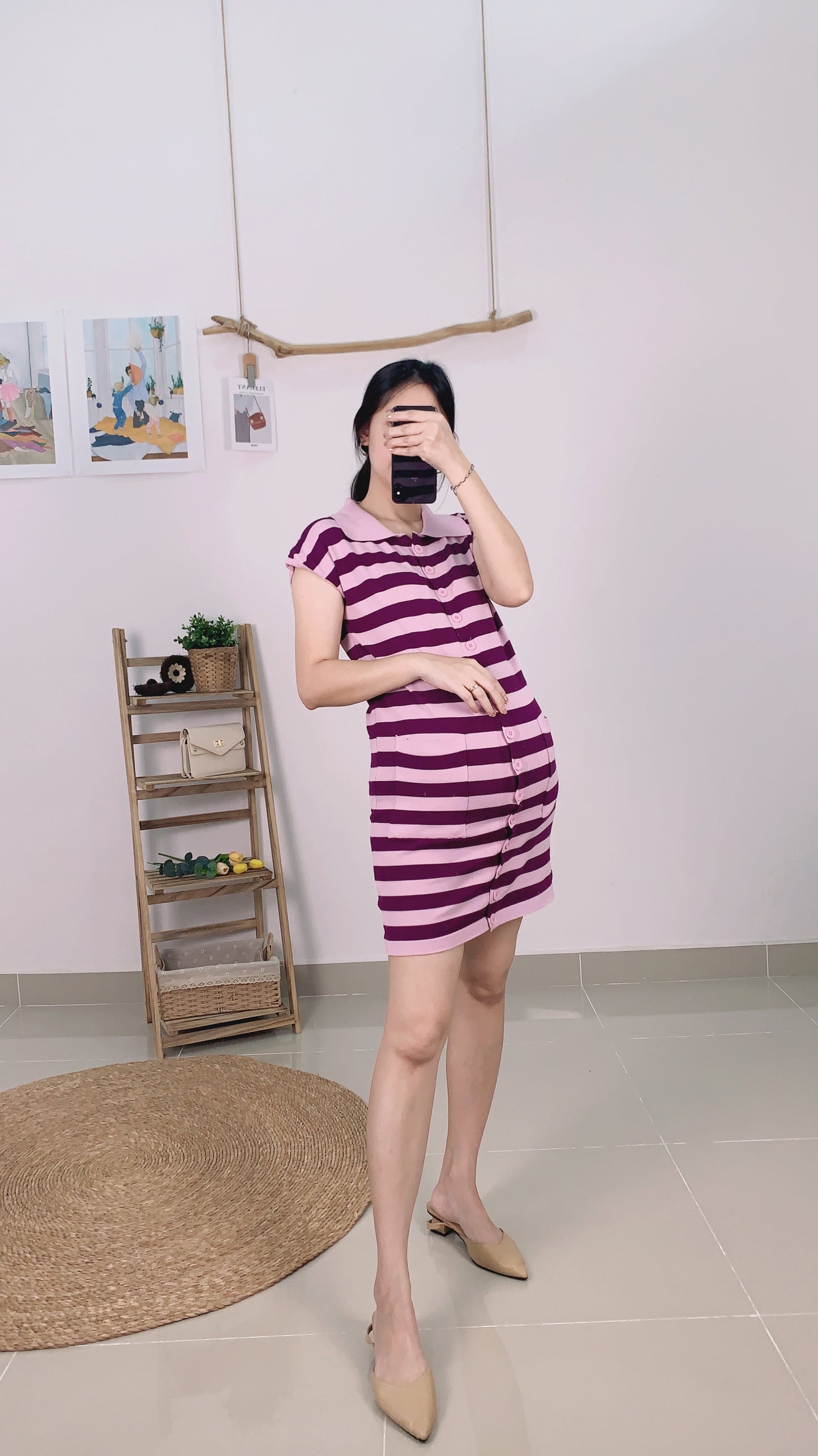 Aurora Front Button Stripes Short Dress