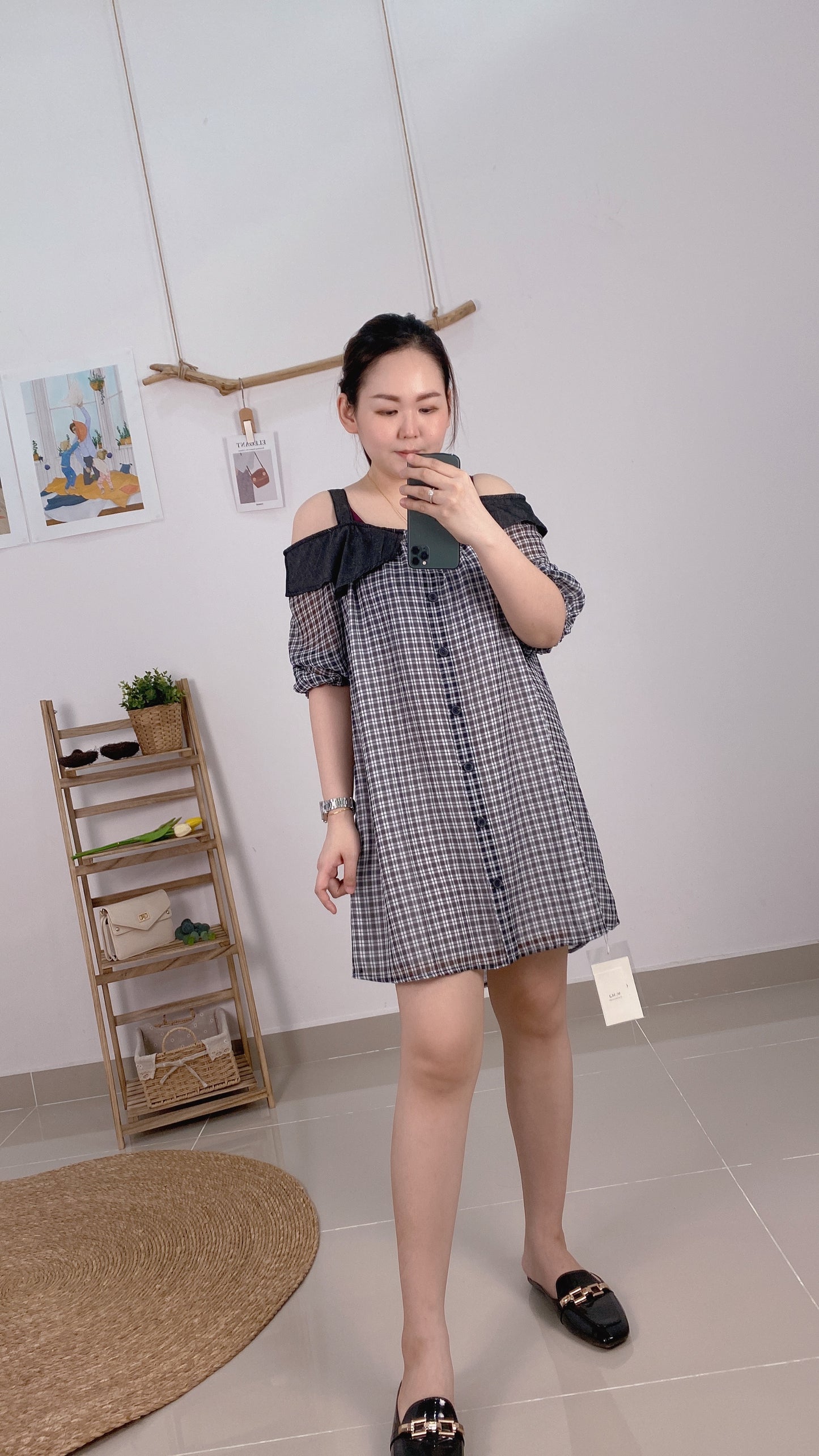 Emma Black & White Grid Maternity Dress