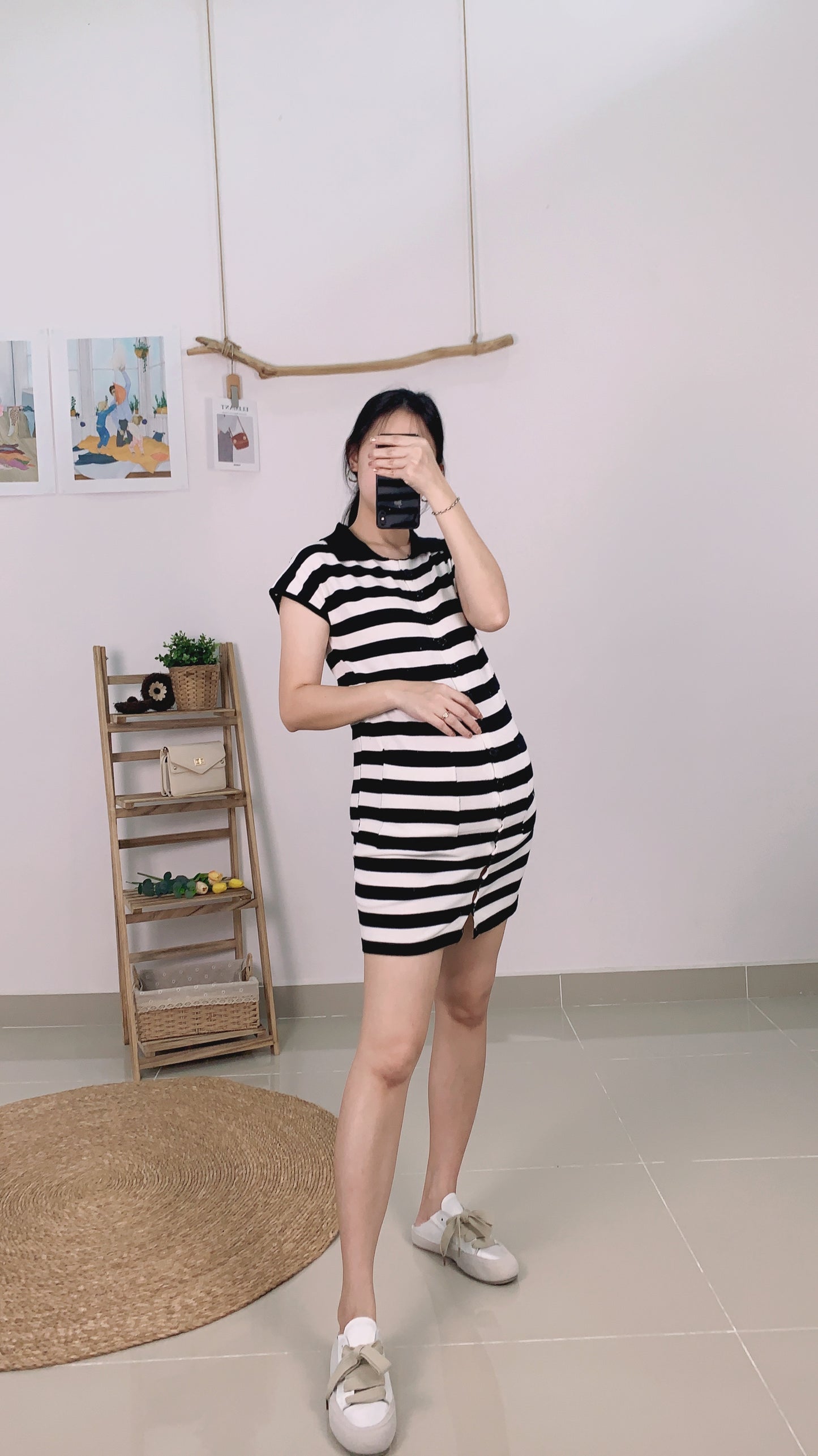 Aurora Front Button Stripes Short Dress