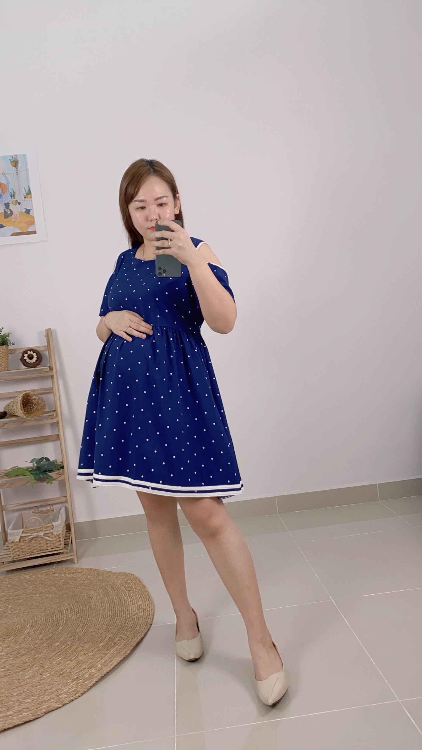 Off Shoulder Polka Dots Maternity Dress