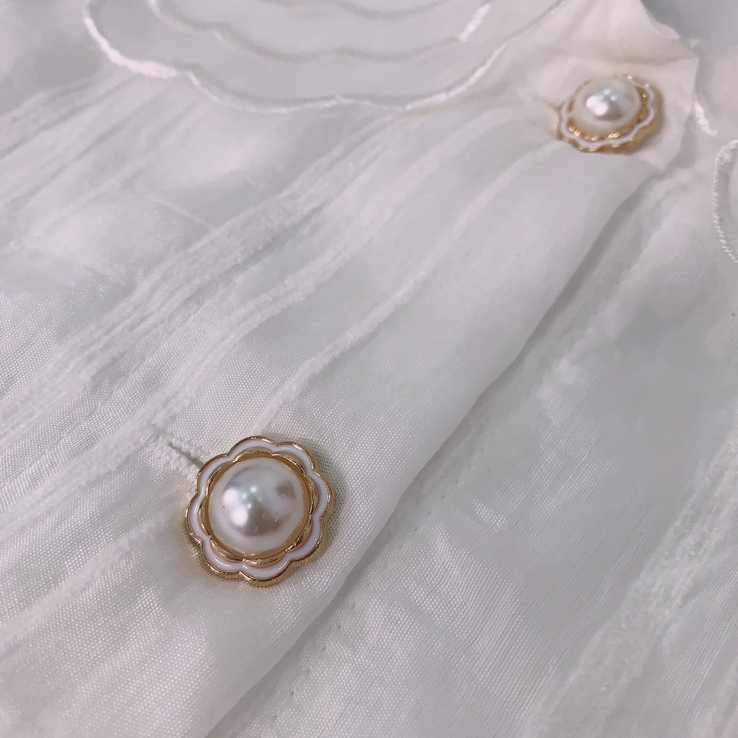 White Floral Collar Button Maternity Dress