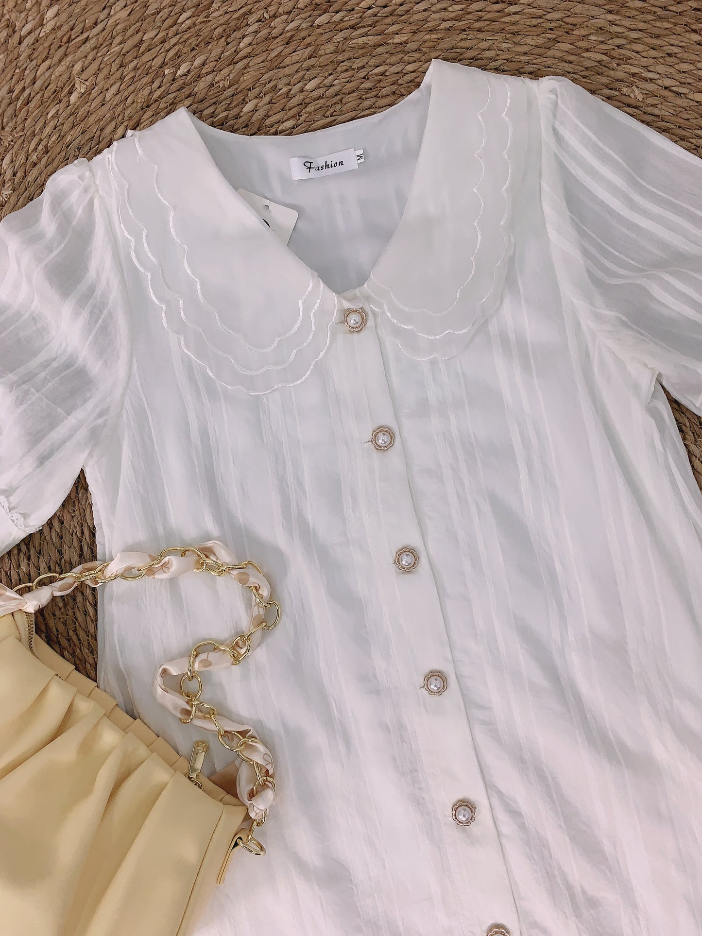 White Floral Collar Button Maternity Dress
