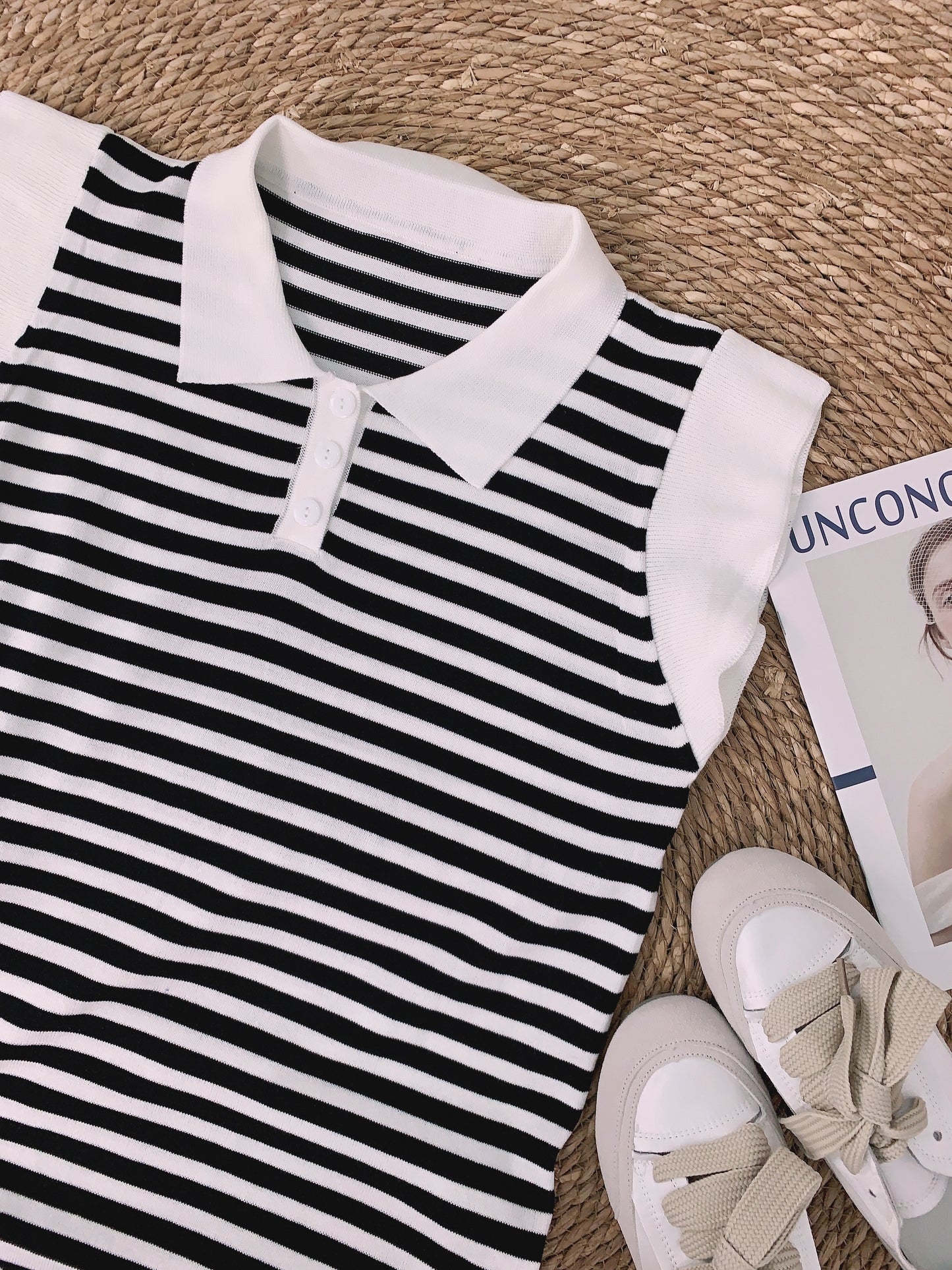Chers Collared Stripes Sleeveless Dress
