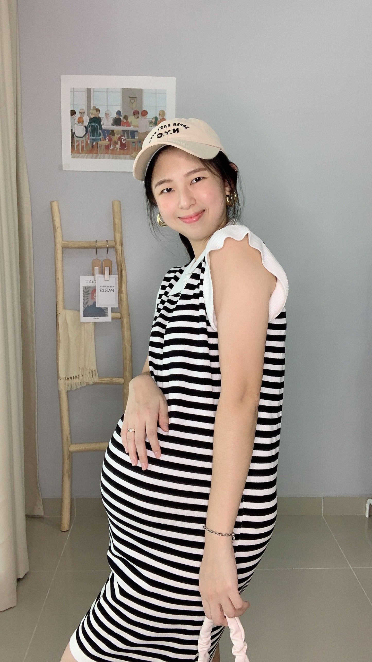 Chers Collared Stripes Sleeveless Dress