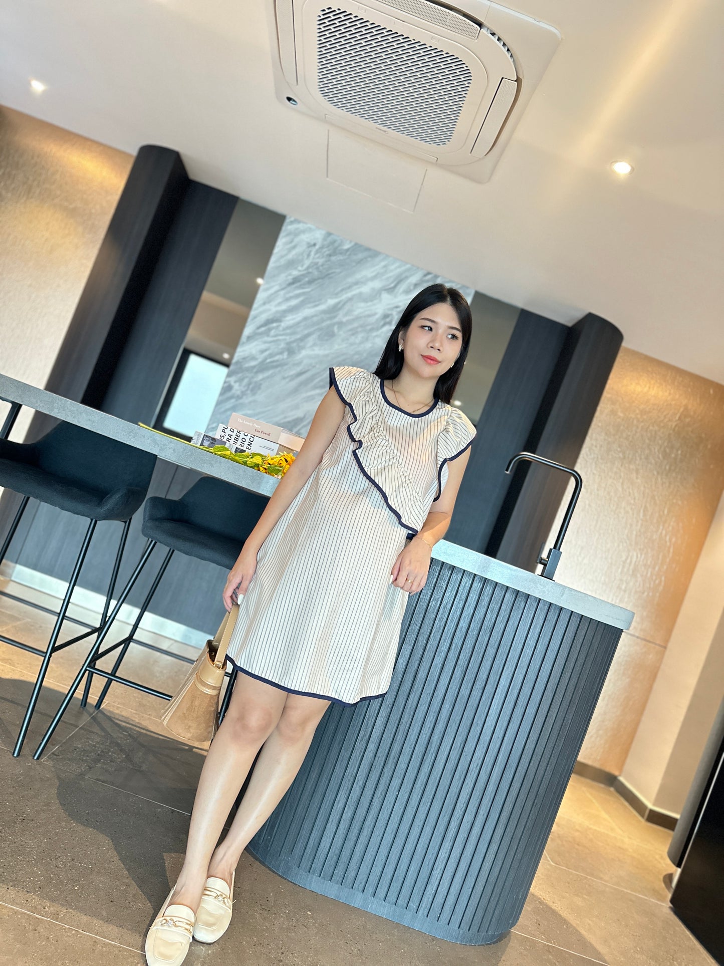 Alvera Ruffle Stripes Dress