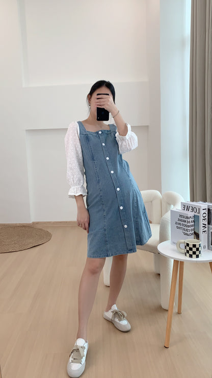 Queena Denim Square Neck Dress