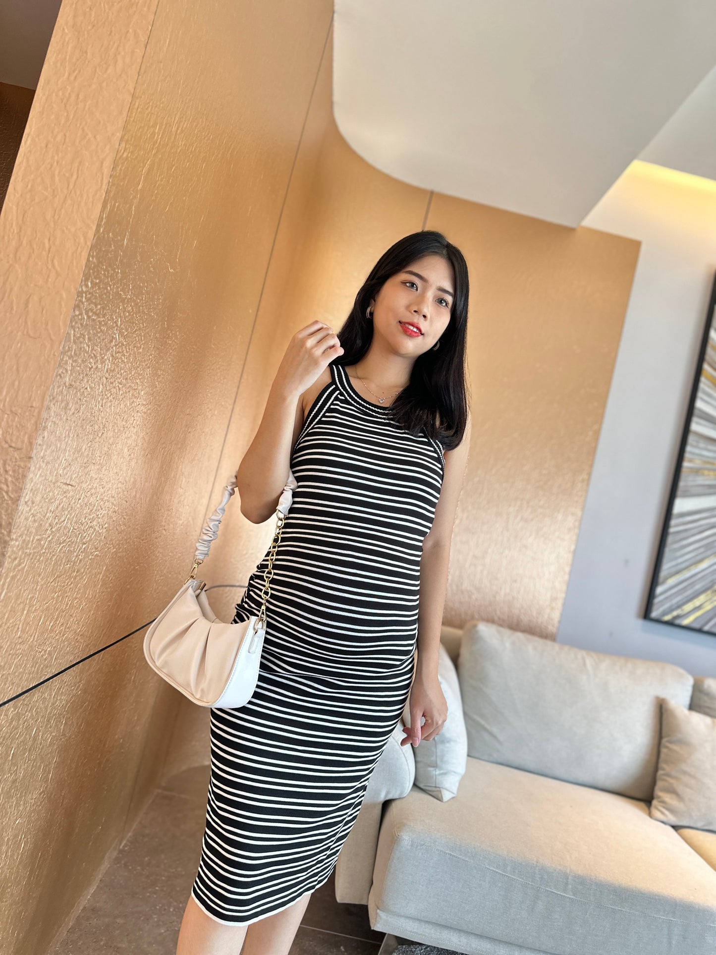 Carrie Halter Neck Stripes Dress