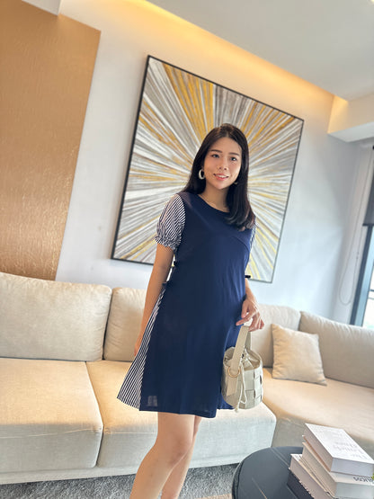 Erlene Side Stripes Navy Dress