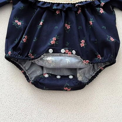 Navy Floral Baby Romper Jumpsuit