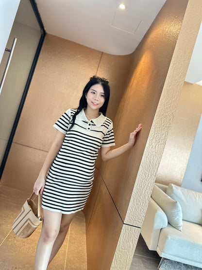 Remell Stripes Knitted Collar Dress