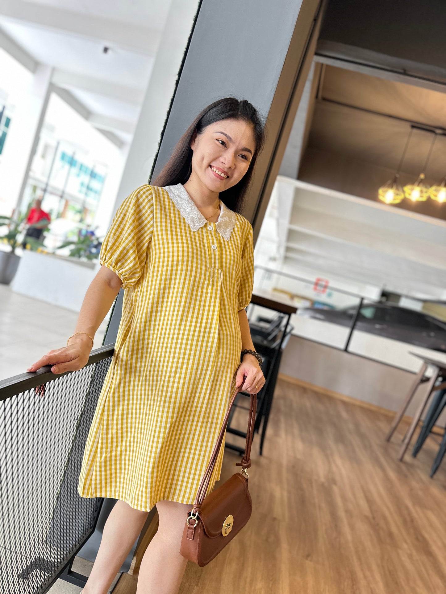 Jamie Yellow Plaid Maternity Dress