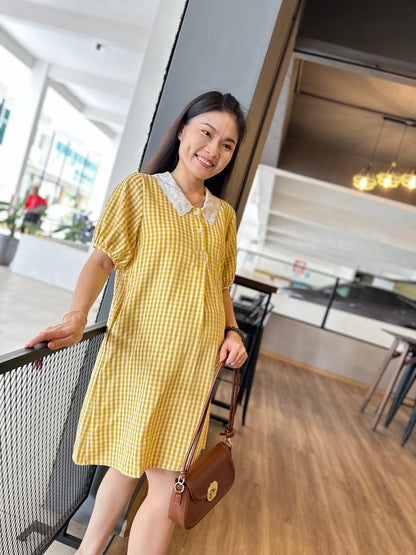 Jamie Yellow Plaid Maternity Dress