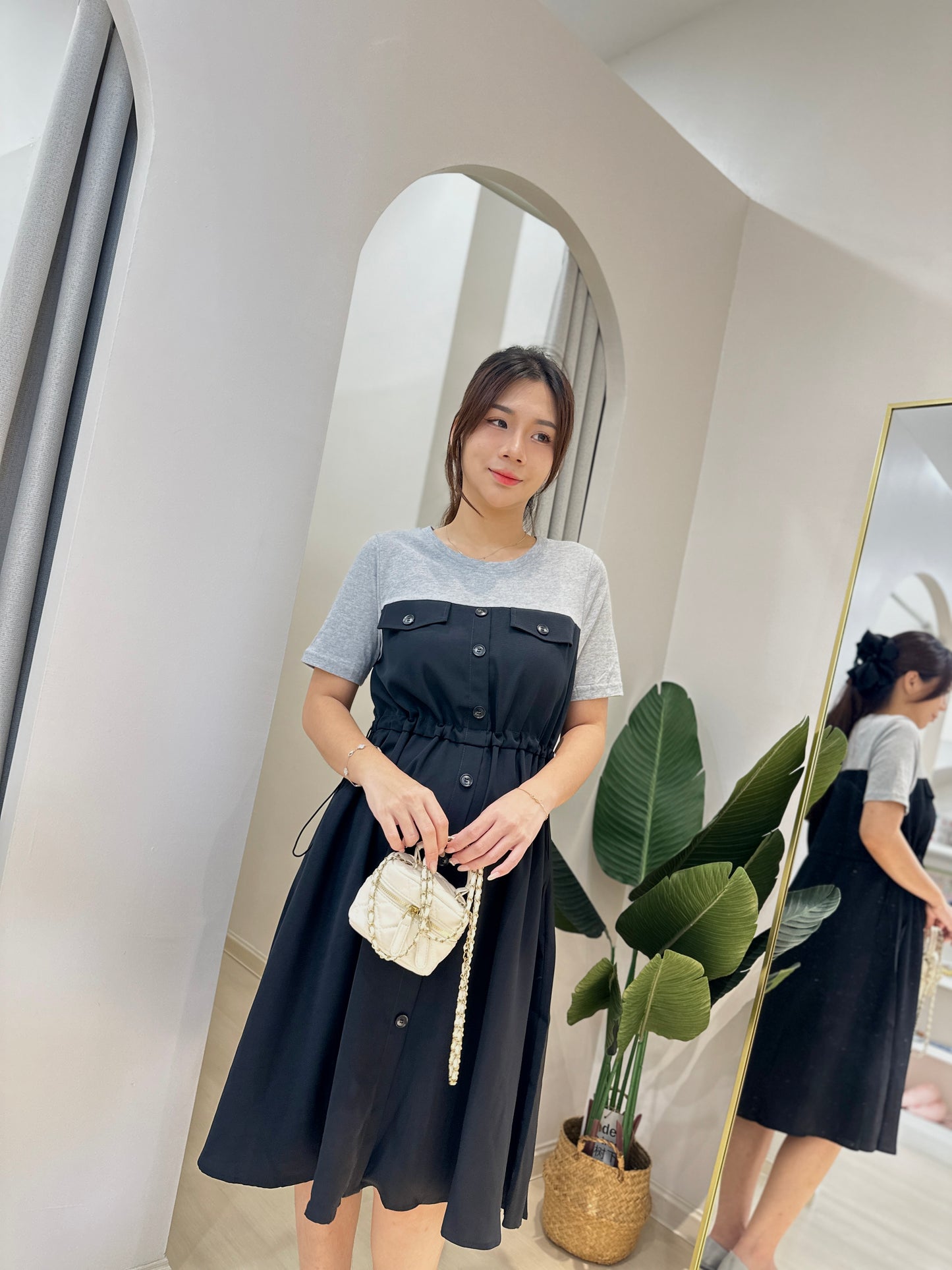 Lelia Waist Tie Round Neck Dress