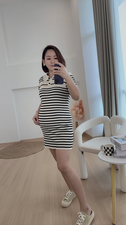 Remell Stripes Knitted Collar Dress