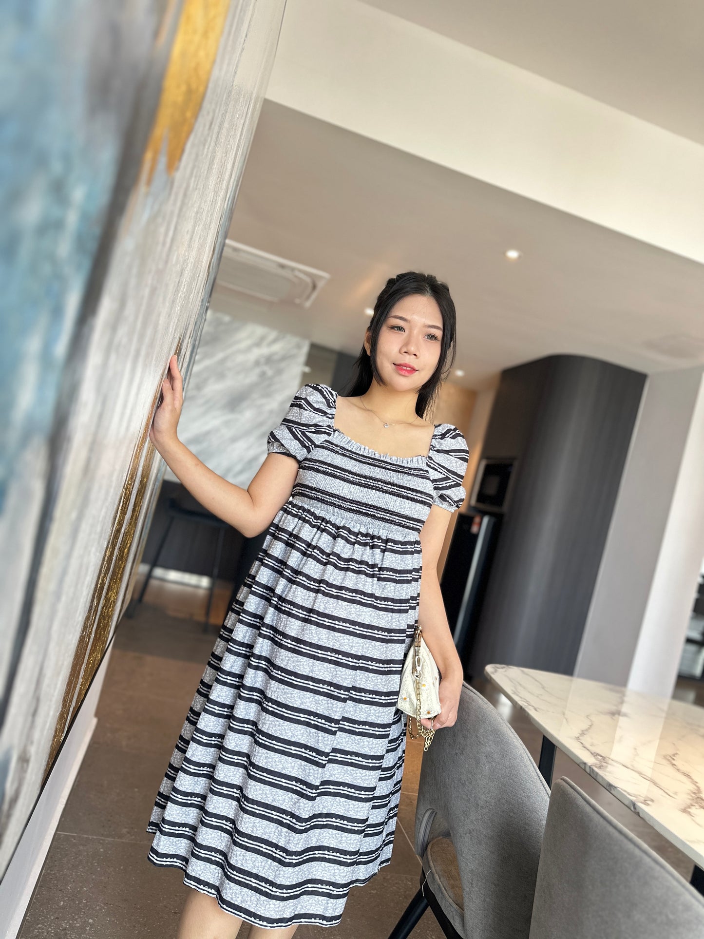 Macy Puff Sleeve Stripes Dress