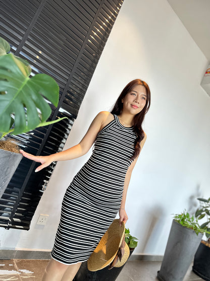 Carrie Halter Neck Stripes Dress