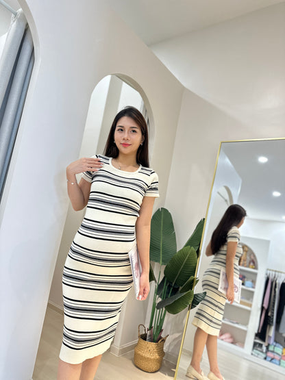 Vayne Stripes Stretchy Knits Dress