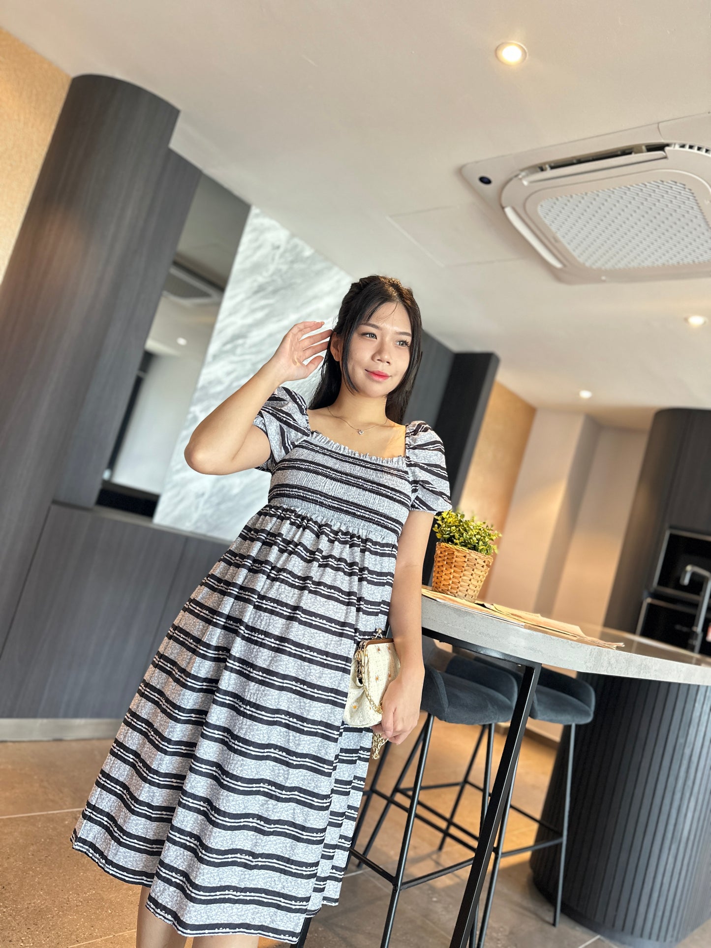 Macy Puff Sleeve Stripes Dress