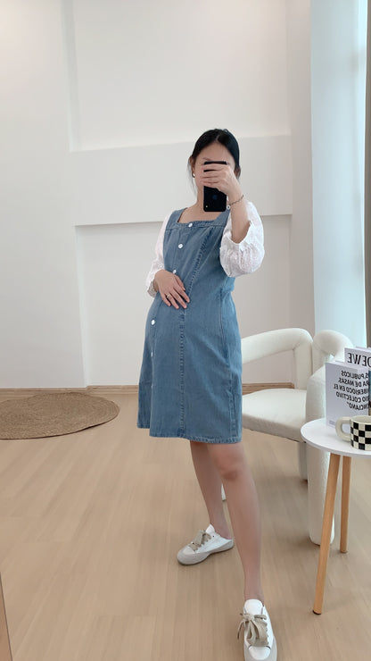 Queena Denim Square Neck Dress