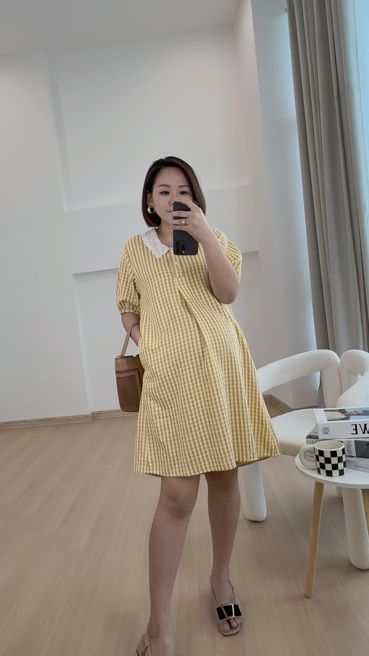 Jamie Yellow Plaid Maternity Dress