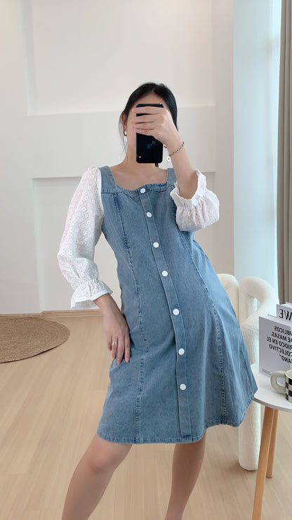 Queena Denim Square Neck Dress