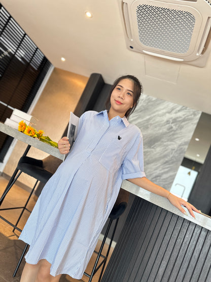 Denize Blue Collar Stripes Maternity Dress