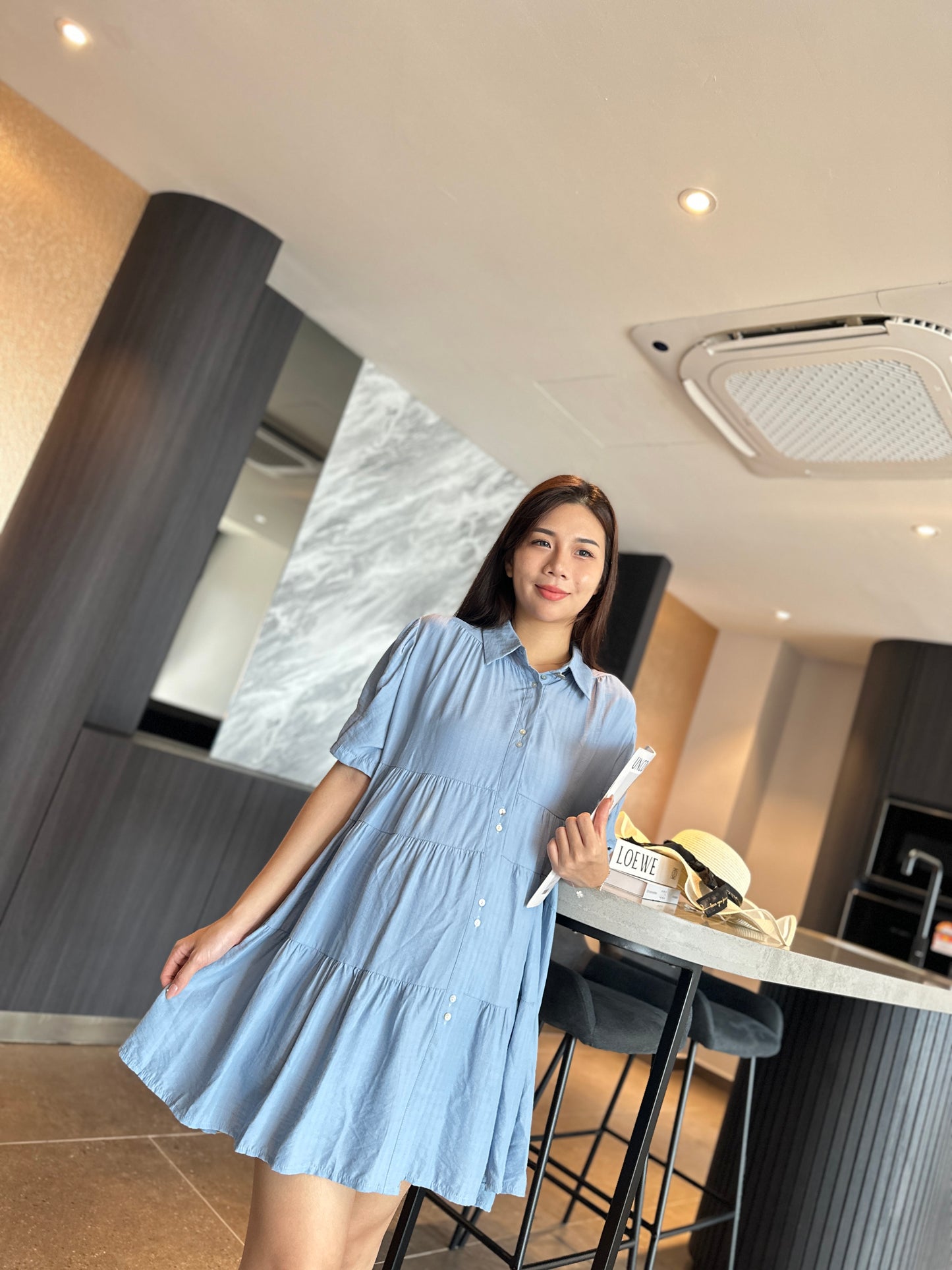 Lrene Button Flare Dress