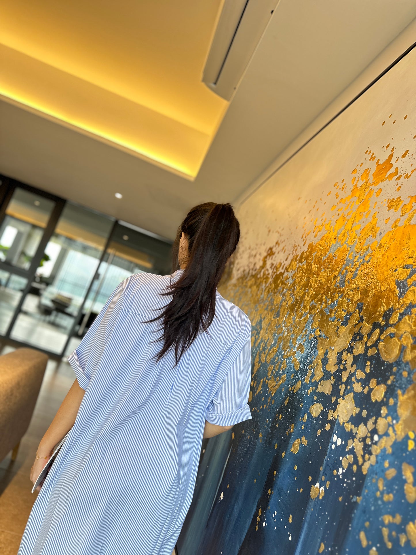 Denize Blue Collar Stripes Maternity Dress