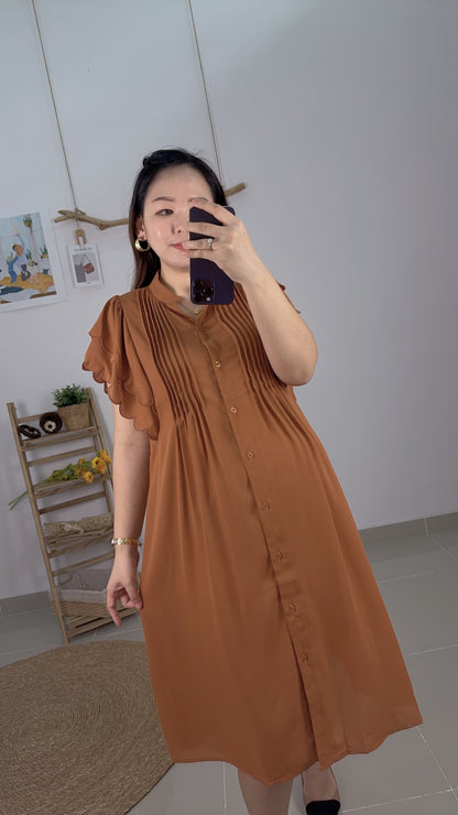 Maelyn Collarless Flare Sleeves Dress