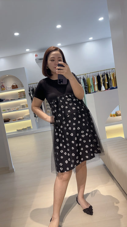 Morie Black Belly Flare Dress