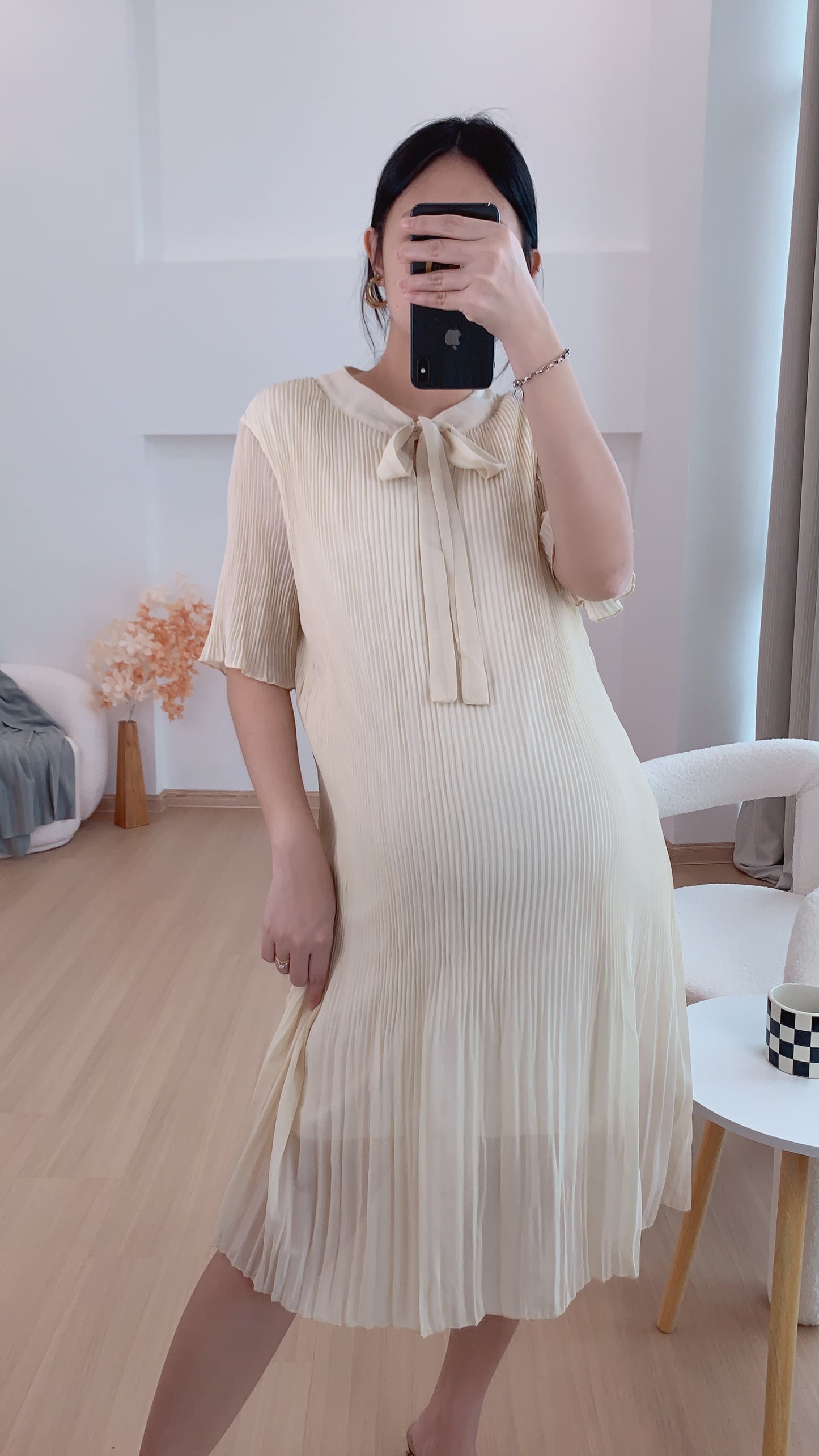 Delly Pleated Front Tie Dress